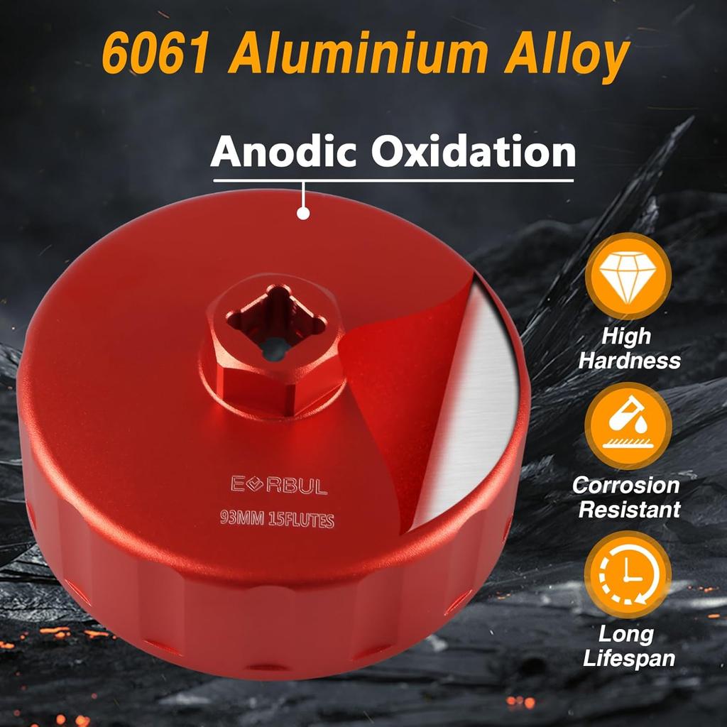 CNC 93Mm 15 Flutes Oil Filter Wrench Removal Tool To Change Oil Filter Compatible With Dodge Ram 2500 3500 6.7L 5.9L L6 Turbo Diesel With 05083285AA