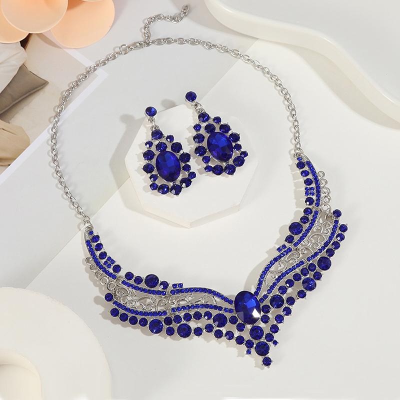 Women Crystal Necklace Earrings Indian Bridal Jewelry Sets Brides Wedding Party Costume Accessories
