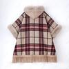 Faux Rabbit Fur Capes Coats Women Plaid Poncho Jackets Tassel Hooded Batwing Sleeves Open Stitch Loose Casual Autumn Winter