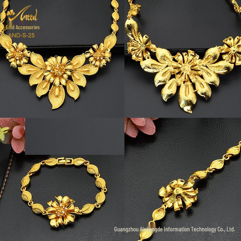 Dubai 24K Gold Bridal Jewelry Set: Necklace, Ring, Earrings, Bracelet