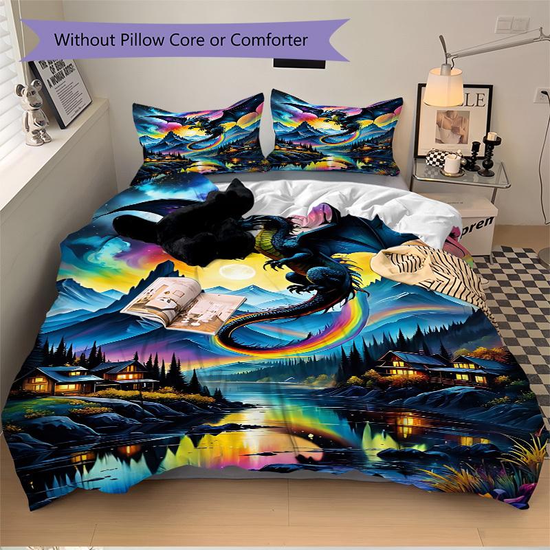 3pcs bedding set Dragon Fantasy Includes 1 Comforter + 2 Pillowcases, Without Pillow Inserts, Soft Comfortable, Lightweight Breathable, Prin