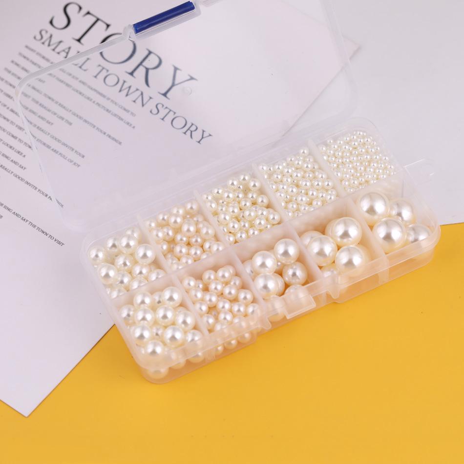 ABS No-Hole Imitation Pearl Bead Set for DIY Earrings - Multi-Size, Boxed