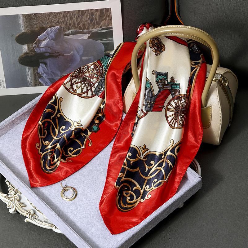 Gefleckter Satin Damen Frühling und Sommer Seidenimitat Schal Bedruckter Kleiner Quadratischer Schal Geschenk Europäischer und Amerikanischer Schal Stola