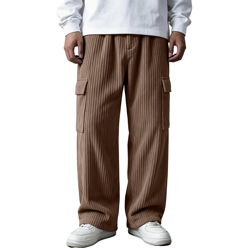 Men's Vintage Corduroy Pants with Vertical Stripes, Loose Fit Straight Leg Casual Work Trousers