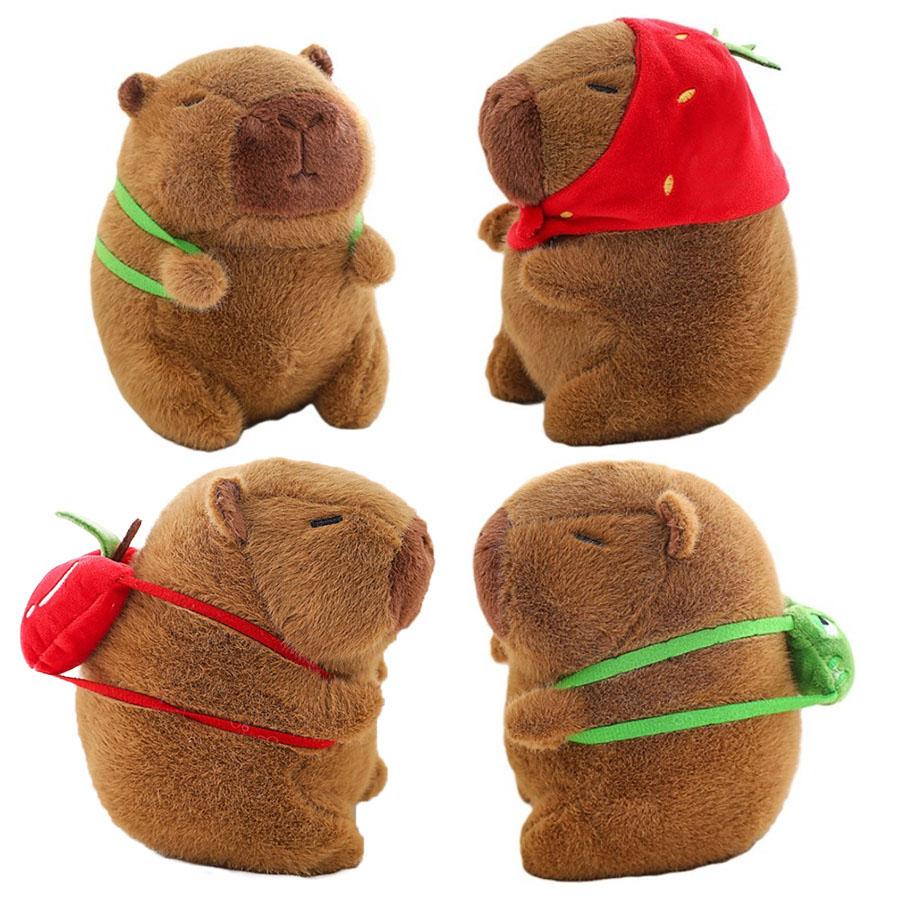 Car Beautiful Stickers Unisex Capybara 20Cm Plush Toy Stuffed Animal Plushies Capibara With Strawberry Hat Turtle Backpack Kapibala Soft Doll Christmas Gift