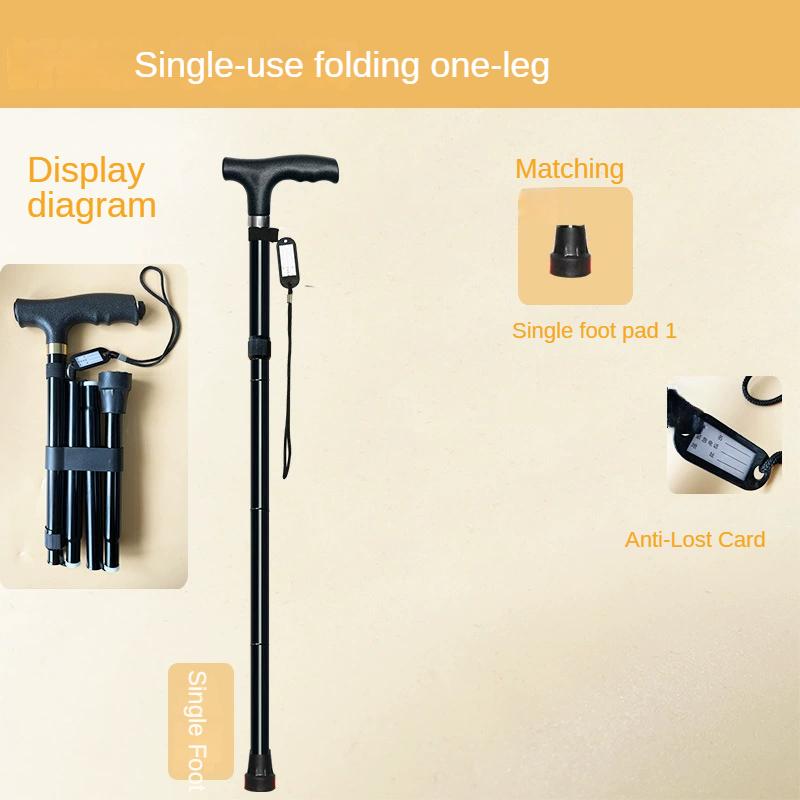 Folding Walking Cane for Seniors, 2-in-1 Adjustable Height Cane with LED Light, Auxiliary Handle & Dual Bases (Single/Four Feet)