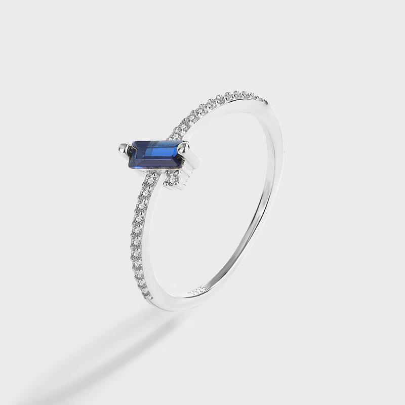 S925 Sterling Silver Geometric Aquamarine Ring for Women - Exquisite, Minimalist Design