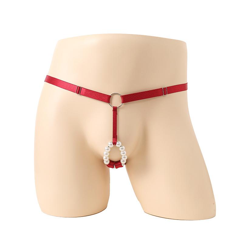 Sissy Dessous Herren O-Ring Perlen Jockstrap Taille Verstellbar Sexy Schrittloser G-String Tanga Offene Vorderseite Penis Loch Bikini Höschen