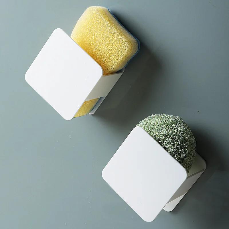 Kitchen Sponge Drain Rack Storage Rack Plastic Hole Free Traceless Paste Storage Cleaning Ball Hanging Rack Wall Type