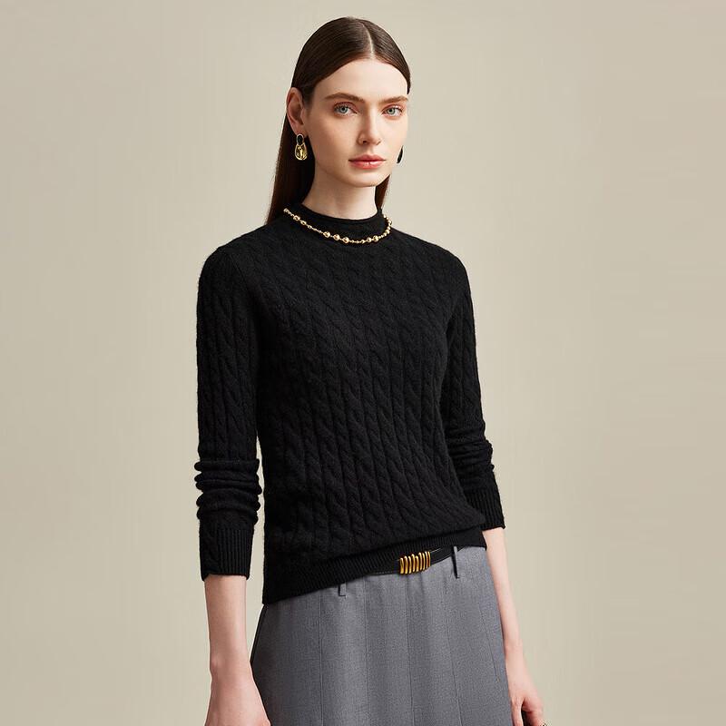 Zhaojun Women's Thin Cable Knit Cashmere Half-Turtleneck Sweater