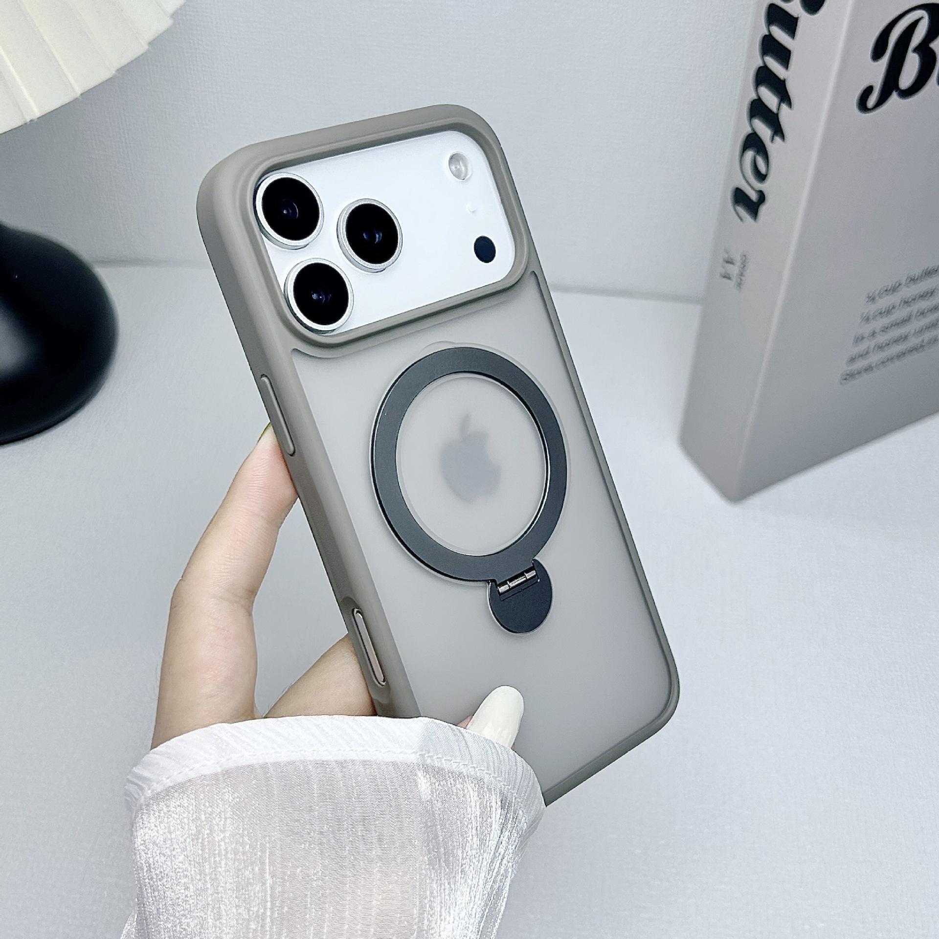 Case For iPhone 17 Air Pro Max Non-Yellowing Magsafe Matte Frosted Anti-Scratch 360° Rotation Metal Stand Kickstand Cover Pc + tpu&iPhone Air