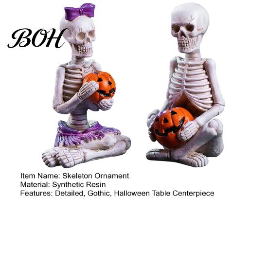 Unique Photography Props 2Pcs/Set Couple Skeleton Statues, with Pumpkin Figurines, Men Embracing Statue Women Ornaments for Halloween Table