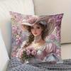 1pc Victorian Bohemian Floral Cushion Cover Suitable for Women's Decor, Vintage Cottage Style Soft Pink Rose & Green Botanical Pillowcase with Zipper