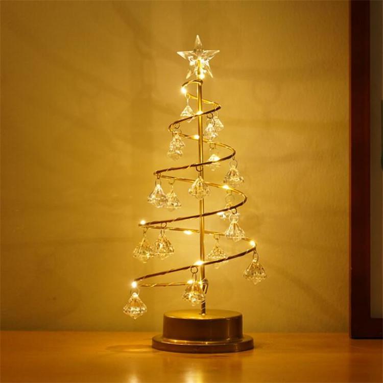 LED Crystal Christmas Tree Night Light - Elegant Iron Art Desk Lamp for Bedroom Ambiance
