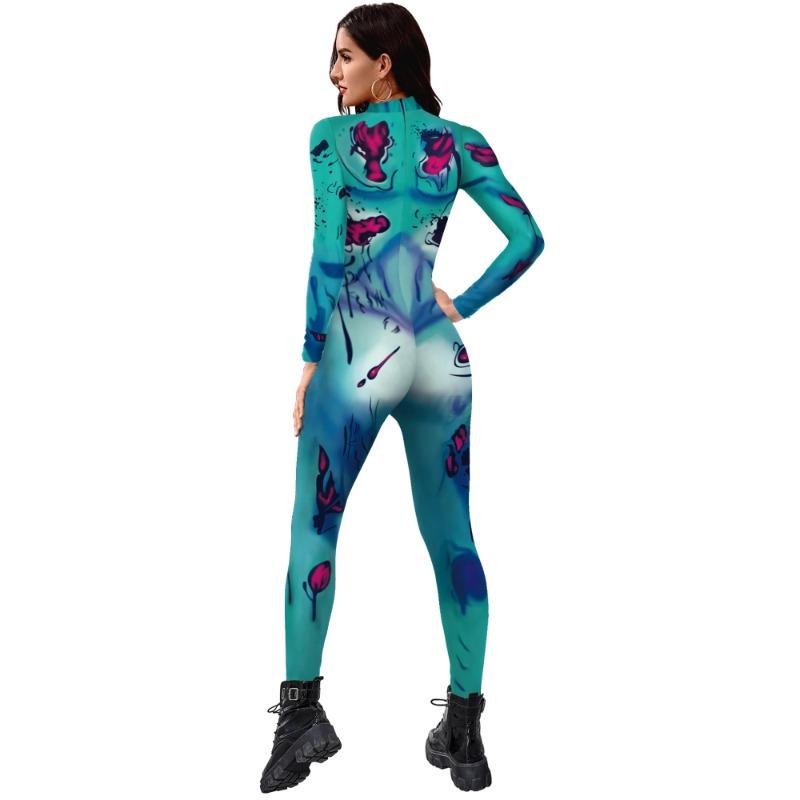 Women/Men Printing Sexy Slim Bodysuit Skinny Halloween Party Cosplay Costumes Fancy Outfit Catsuit Overalls