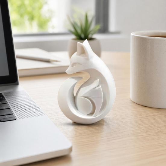 3D Printed Fox Sculpture, Matte White Minimalist Solid Structure Ornament, Stain-Resistant Smooth Surface Compact Art Piece for Housewarming Birthday