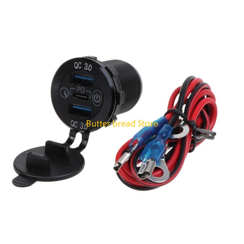 W89C 12V/24V USB Type-C Port 63W PD ,for QC Outlet Car Socket with Sensitive for Touch Switch Power Outlet Socket