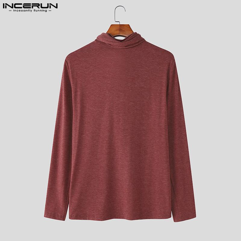 INCERUN Autumn Winter Men Tie Up Long Sleeve Solid Casual Fitted T-shirts Tops