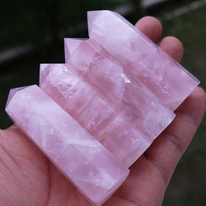 Elegant Pink Natural Rock Rose Quartz Crystal Point Healing Stone Obelisk Wand For Natural Health