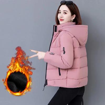 Giacca corta invernale da donna in cotone piumino, stile coreano, con fodera in velluto, spessa, con cappuccio