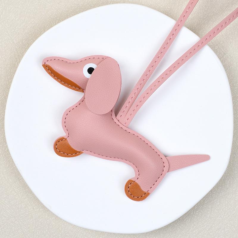 Dachshund Cartoon Leather Keychain: Pet Bag Charm & Phone Case Decoration