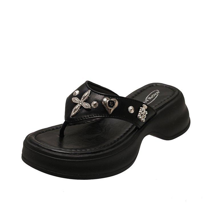 2025 Summer New Fashion Cross Thick-soled Toe Slippers Women's Comfortable and Versatile Outer Wear Height-increasing Women's Slippers