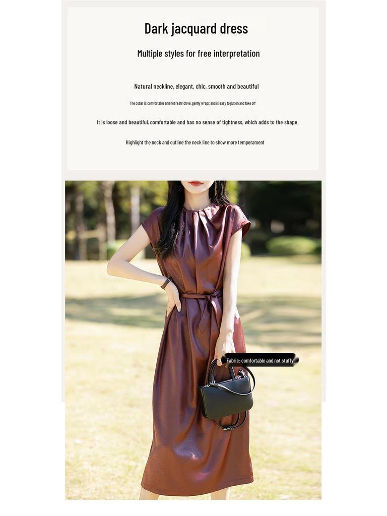 Silky Satin Minimalist French Summer Long Skirt Dress for Women