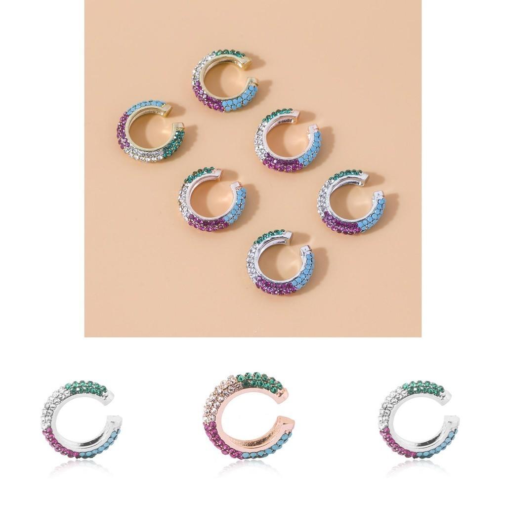 Fashionable European Style Rhinestone Ear Clips Colorful Alloy Ear Jewelry