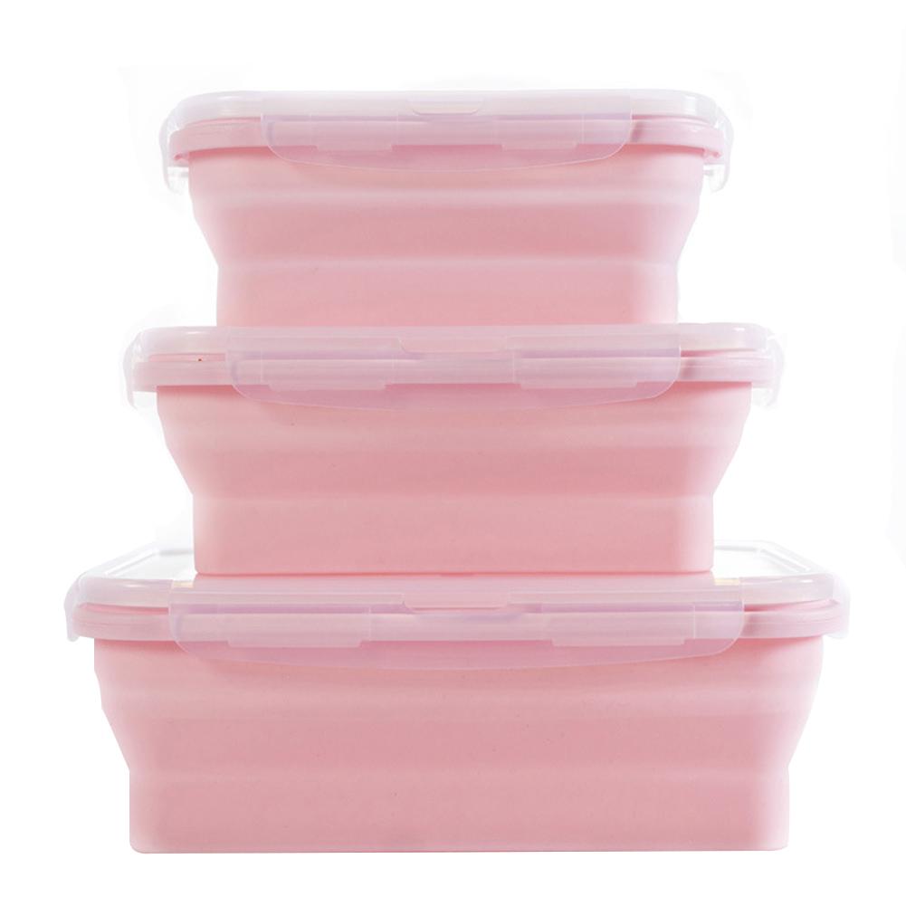 

3 шт. Складной силиконовый контейнер для еды, Портативный ланч-бокс бенто, Контейнеры для хранения еды для микроволновой печи, дома, кухни, улицы