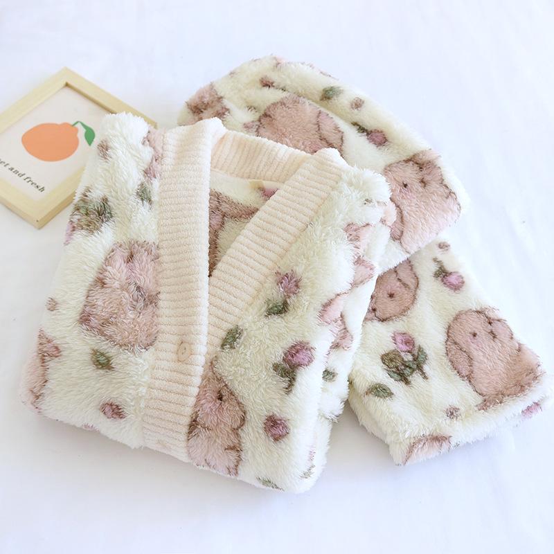 Women's Cozy Flannel Pajama Set – Tulip Rabbit Design for Autumn & Winter