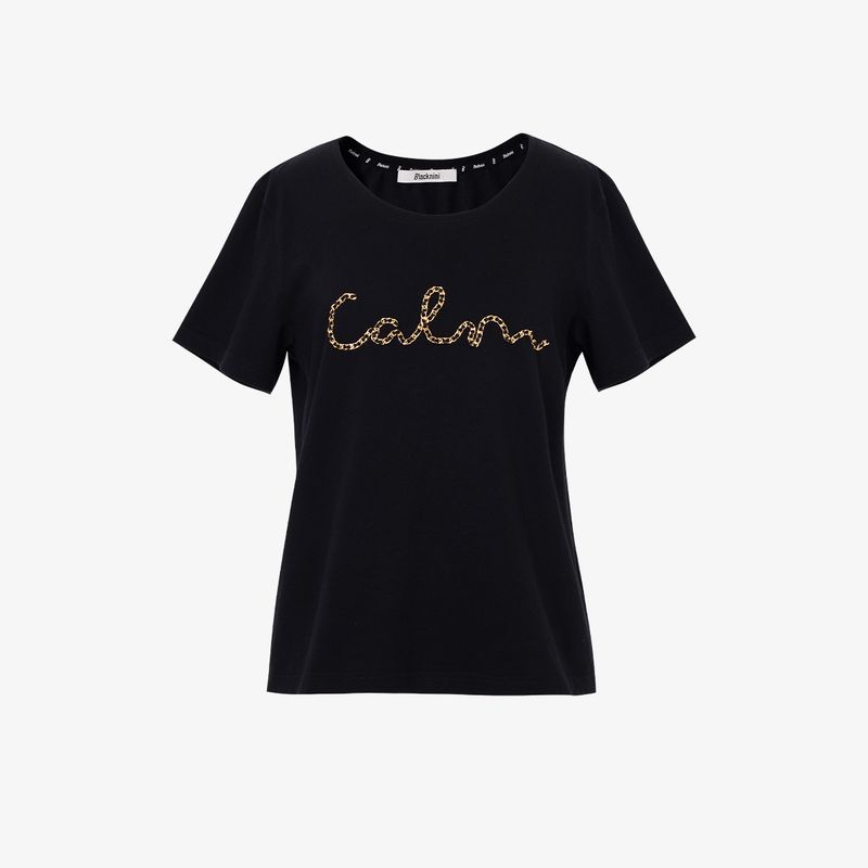 Blacknini Yin Huafu Less Is More Black and White Vertical Cut Chain Decoration round Neck T-shirt