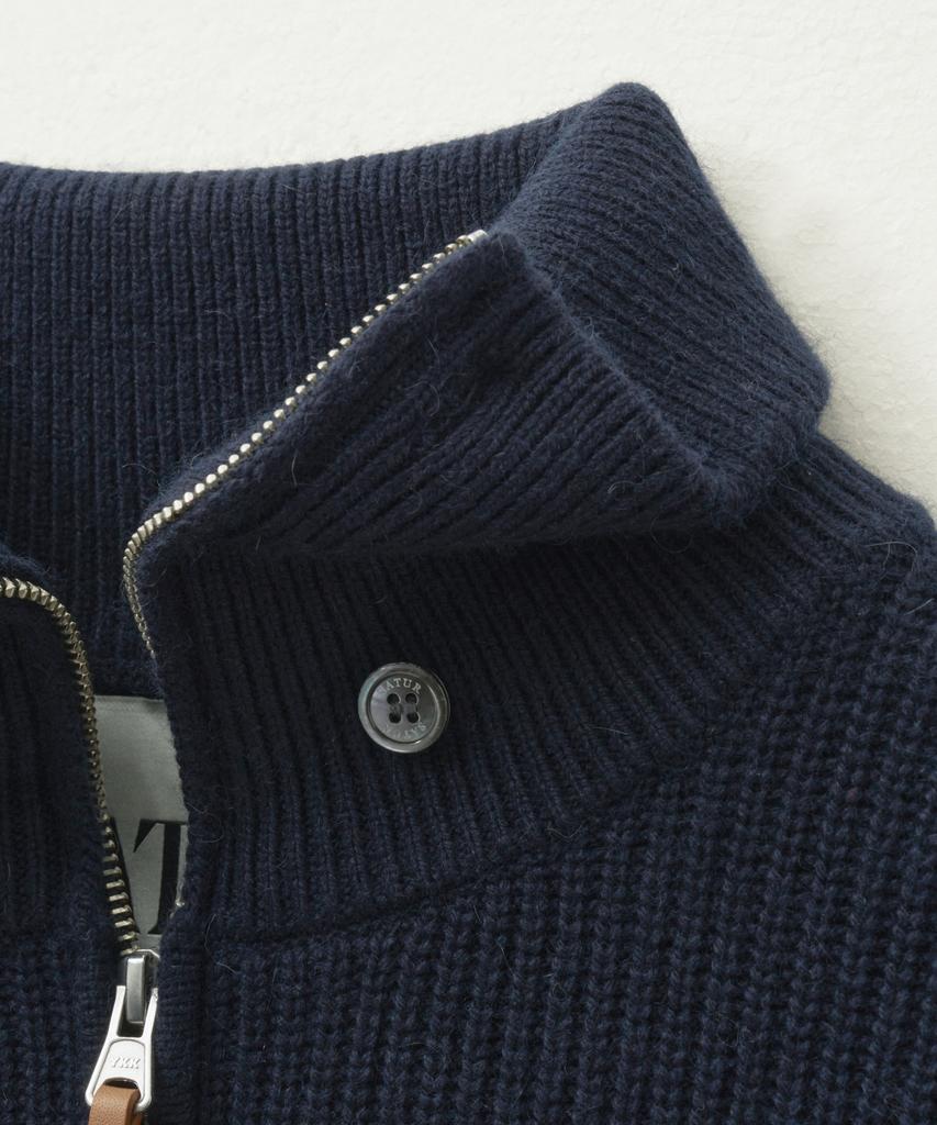 Seteo Button-Up Sailor Half Knit Zip-Up Navy