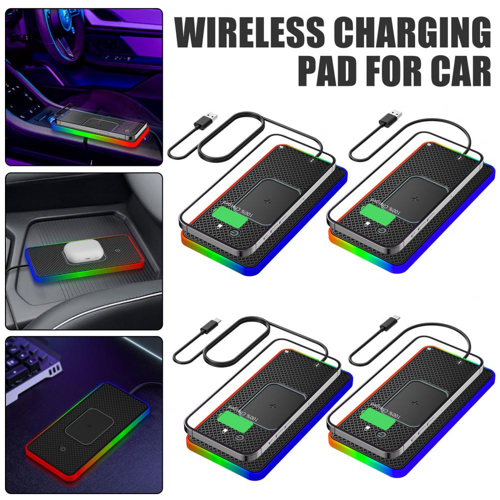 20W Fast Wireless Phone Charger Car Charging Pad with Non-Slip Base 8 Ambient Lights Universal Phone Cordless Charging Mat