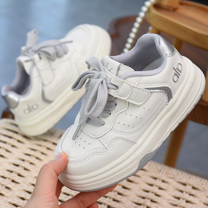 Children's Versatile Velcro Skate Shoes - Soft Sole, Fashionable, for Boys & Girls, White, Spring/Autumn 2026