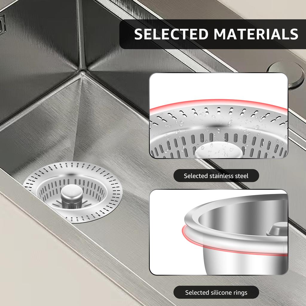 2Pcs Kitchen Sink Drain Strainer Pop Up Stopper Stainless Steel Washbasin Anti-Clogging Hair Food Catcher Basket Filter Plug