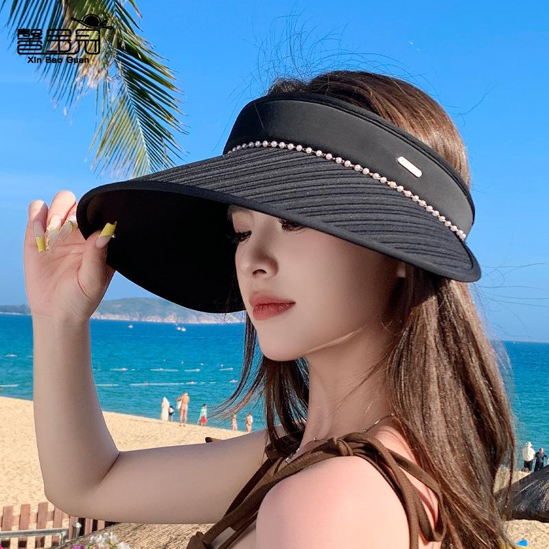 New Summer Outdoor Sun Hat Children's Fashion Pearl Empty Top Hat Face Small Versatile Sun Hat