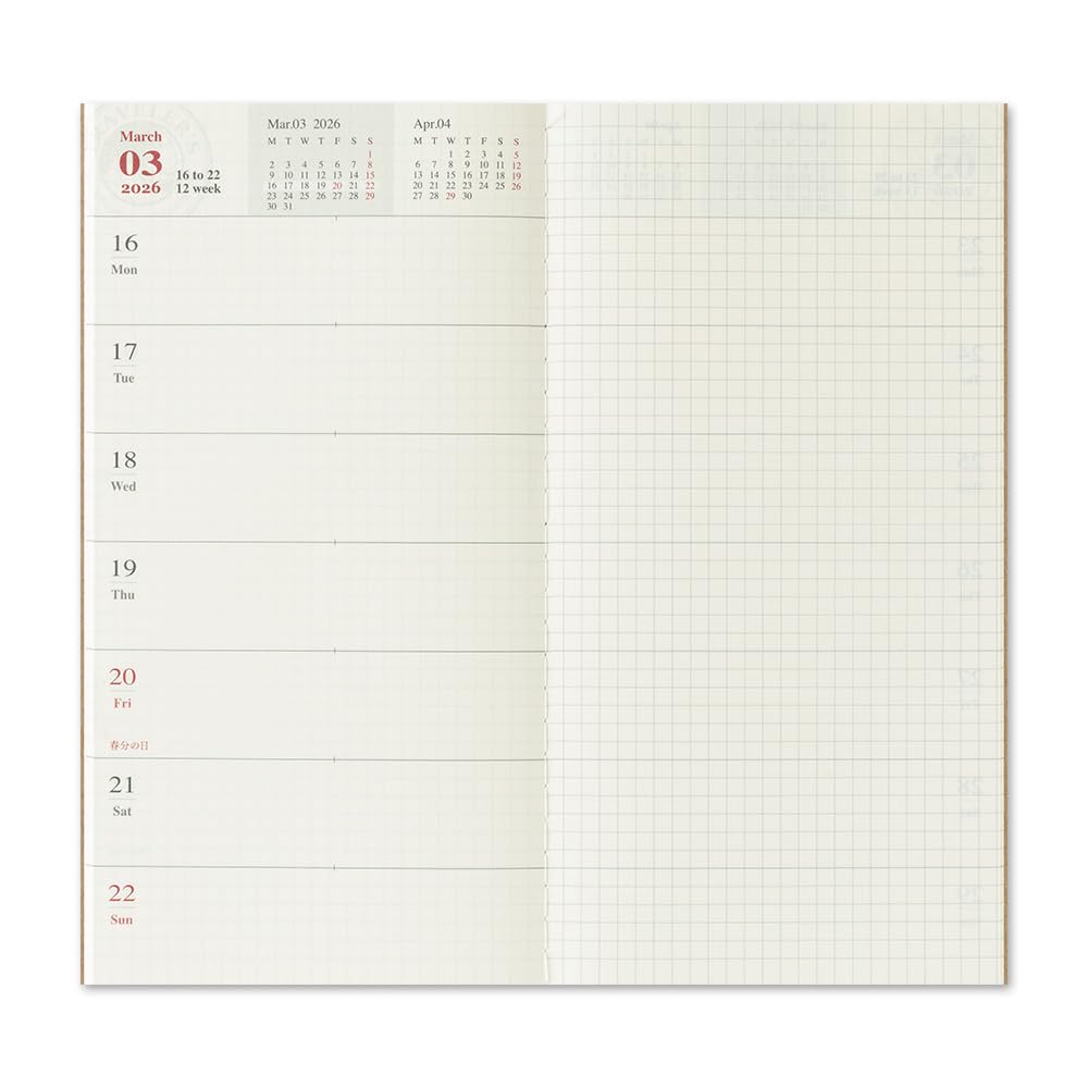 Traveler's Notebook Planner Refill 2026 A5 Slim Weekly 14495006 (Starts January 2026)
