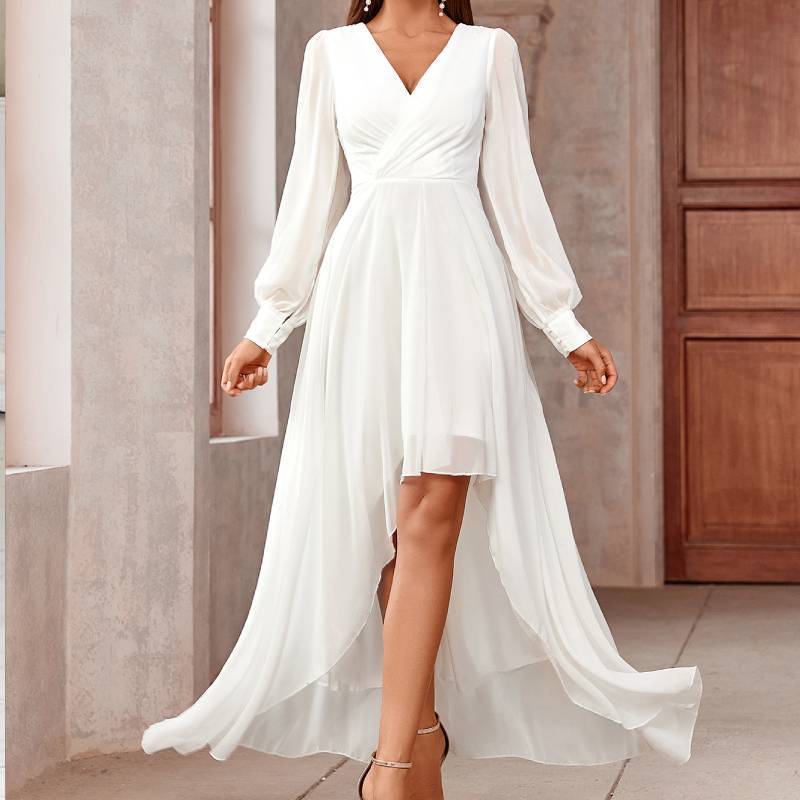 Elegante Abito Lungo in Chiffon con Zip per Donne d'Ufficio