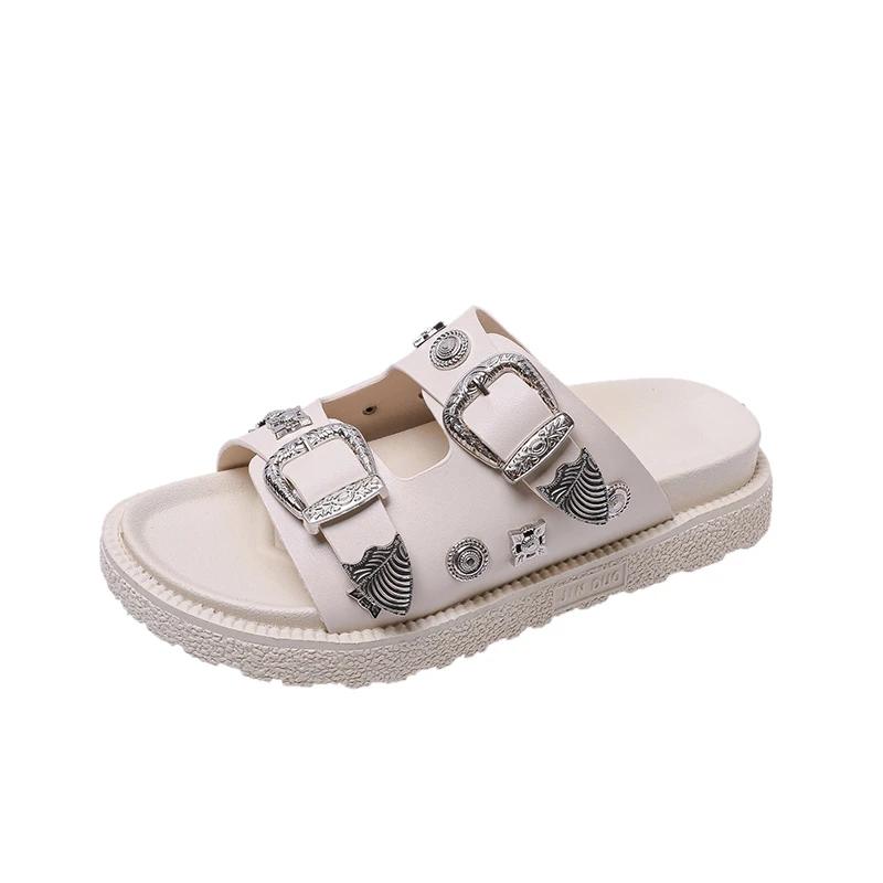 Fashion Platform slippers 20245summer new wear metal buckle rivet casual sandals open toe one word beach ins cool style shoes