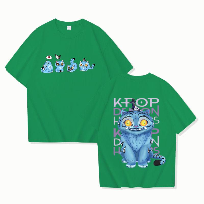 New Kpop Demon Hunters Derpy Tiger Print Short Sleeve T Shirts Men Women Shirts Summer Short Sleeved T-shirts Comfy Soft Shirts