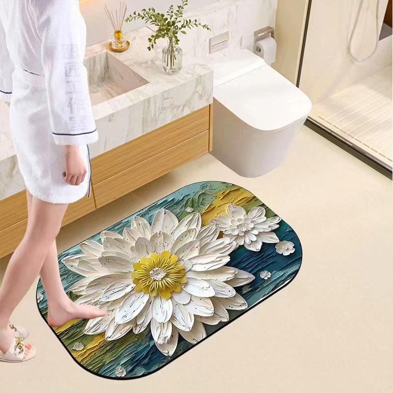 Soft, Non-Slip Daisy Diatom Mud Bathroom Mat - Quick-Dry & Thick Water-Absorbent Floor Mat
