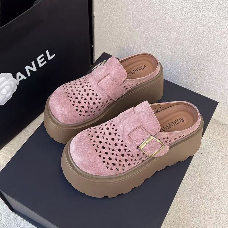 Thick Bottom Height Increase Small Birkencool Slippers Women's Summer Wear 2025 New One-pedal Hollow Bag Head Half Slippers