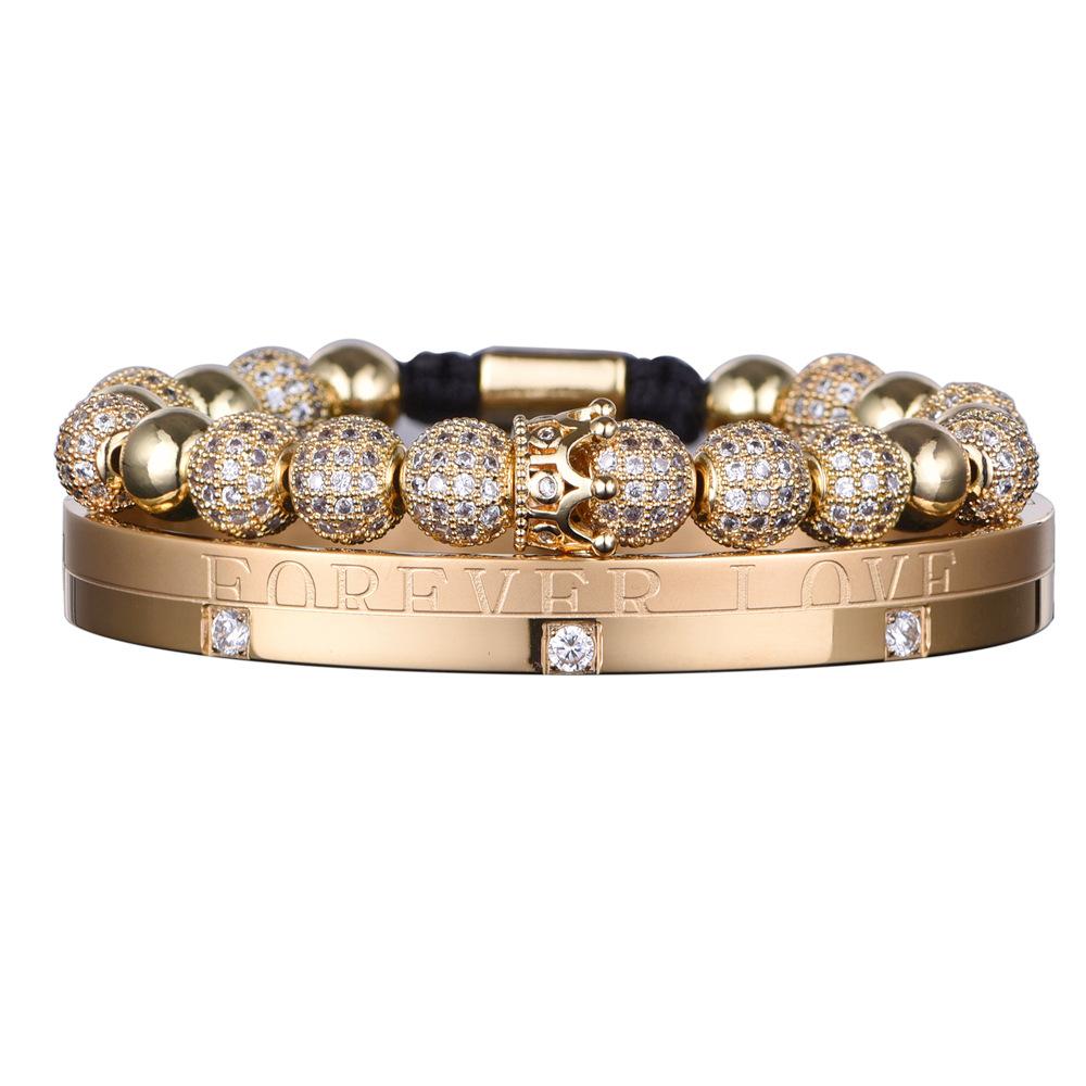 2026 Double Crown Bracelet Set Couple Micro Diamond Ball Bracelet