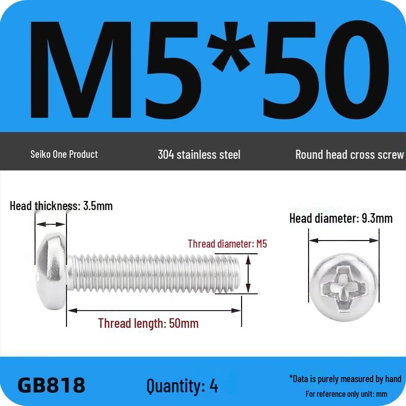 Phillips Pan Head Machine Screws, 304 Stainless Steel, Sizes M1-M10