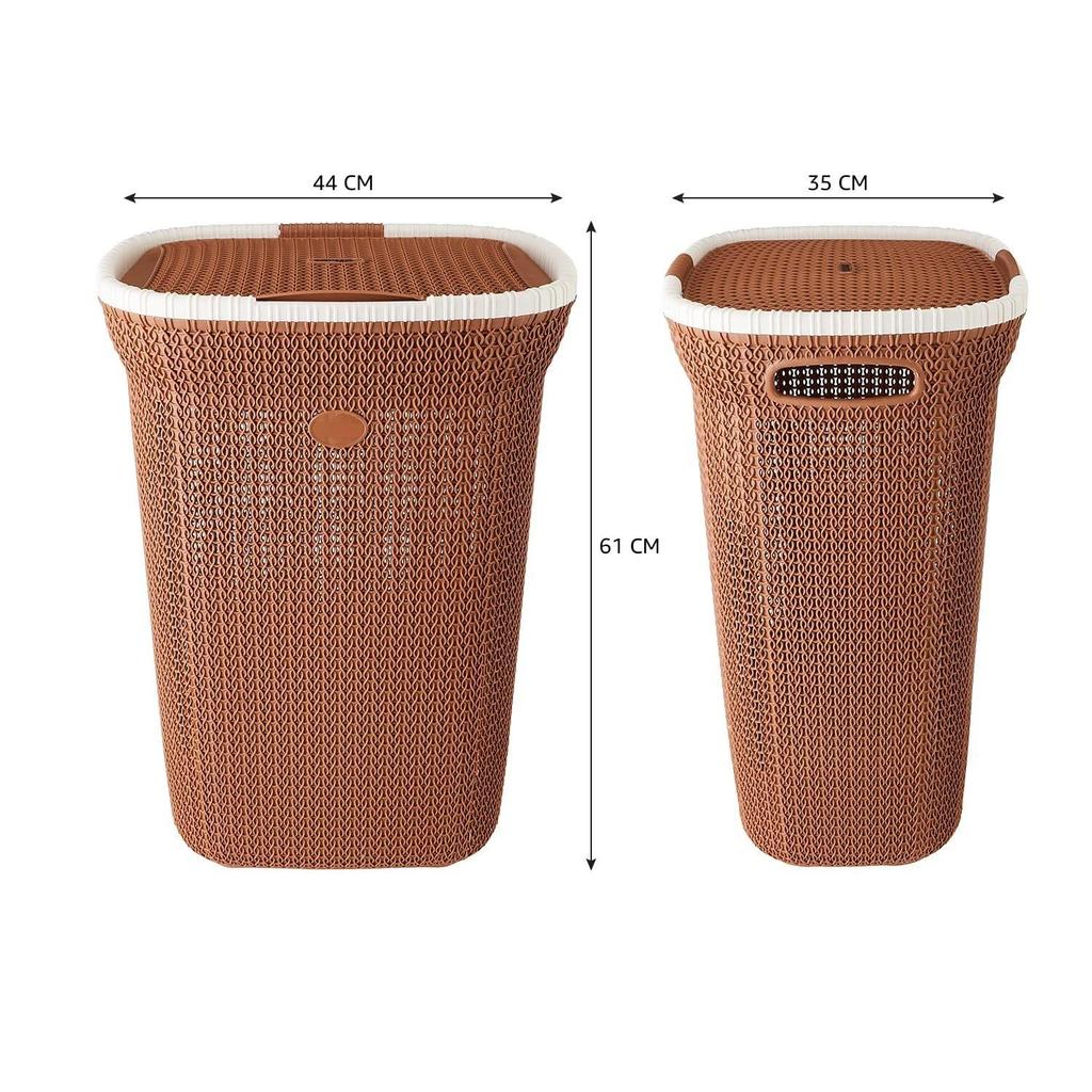 Knit Laundry Basket - Big - 55 Litres - 44 Cm X 35 Cm X 61 Cm | Royal Light Brown - Polypropylene
