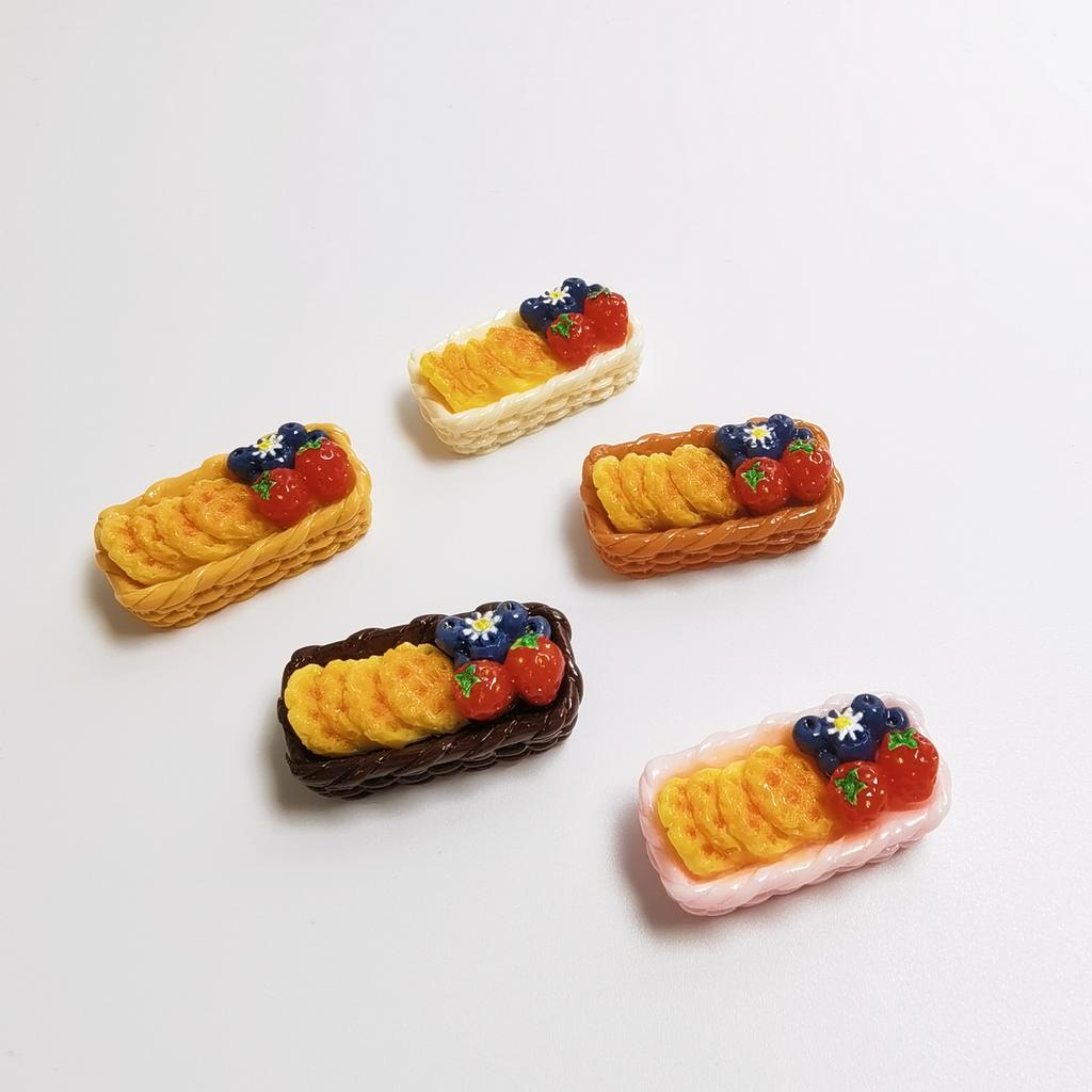100Pcs New Fruit Biscuits Basket Resin Cabochon Simulation Food DIY Craft Phone Decoration Doll House Accessories