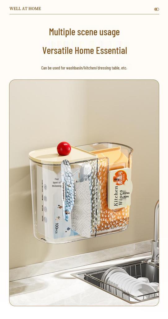 No-Punch Wall-Mounted Tissue Box: Bathroom, Kitchen, Toilet Towel and Wet Wipe Storage