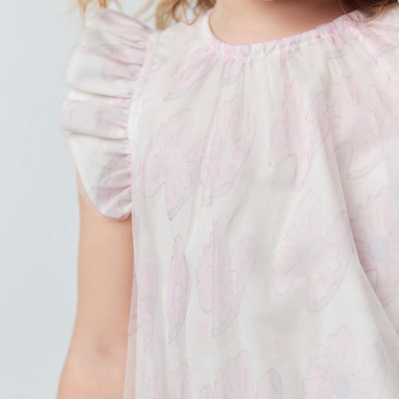 Minibala Girls' Ruffled Short-Sleeve Cotton-Blend Summer Blouse