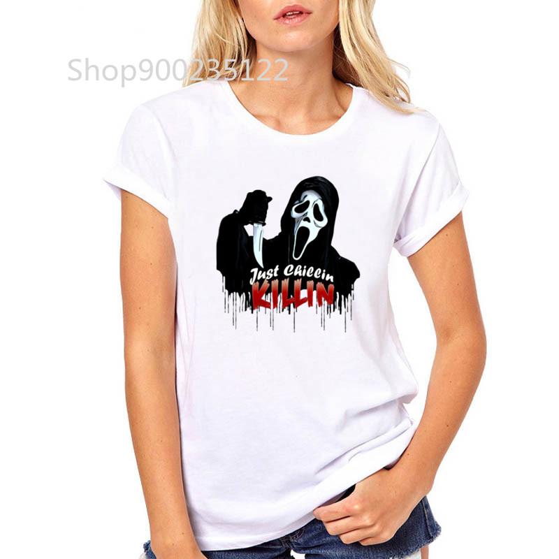 Harajuku T Shirt kobiety drukuj Chillin Killin okropny człowiek gotycki T-Shirt Streetwear letnie czarne topy koszulki Goth hip-hopowa koszulka