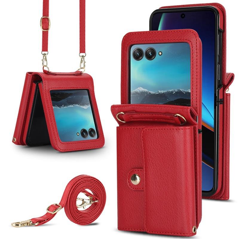 Geeignet für moto Razr 70 Handy-Lederhülle, faltbarer einfarbiger Rucksack, Samsung Z Flip8 Klapphülle mit Kartensteckplatz Hülle 6